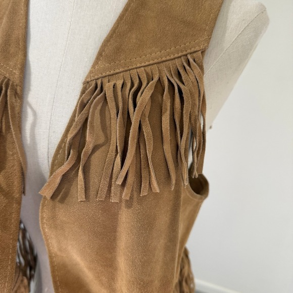 Vintage Suede Fringe Vest Women Medium Brown Boho Western Cowboy Gilet Sasson - Picture 2 of 11